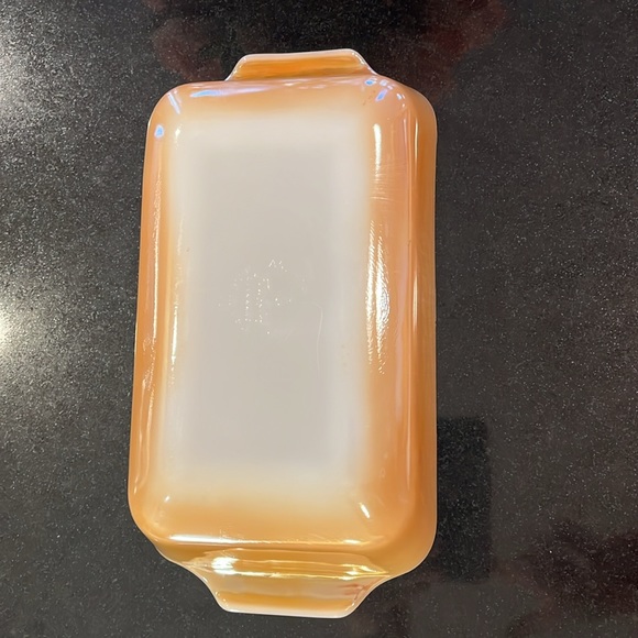 Fire King 1 quart Peach Opalescent Luster Ware Platonite Loaf Pan - Picture 2 of 5